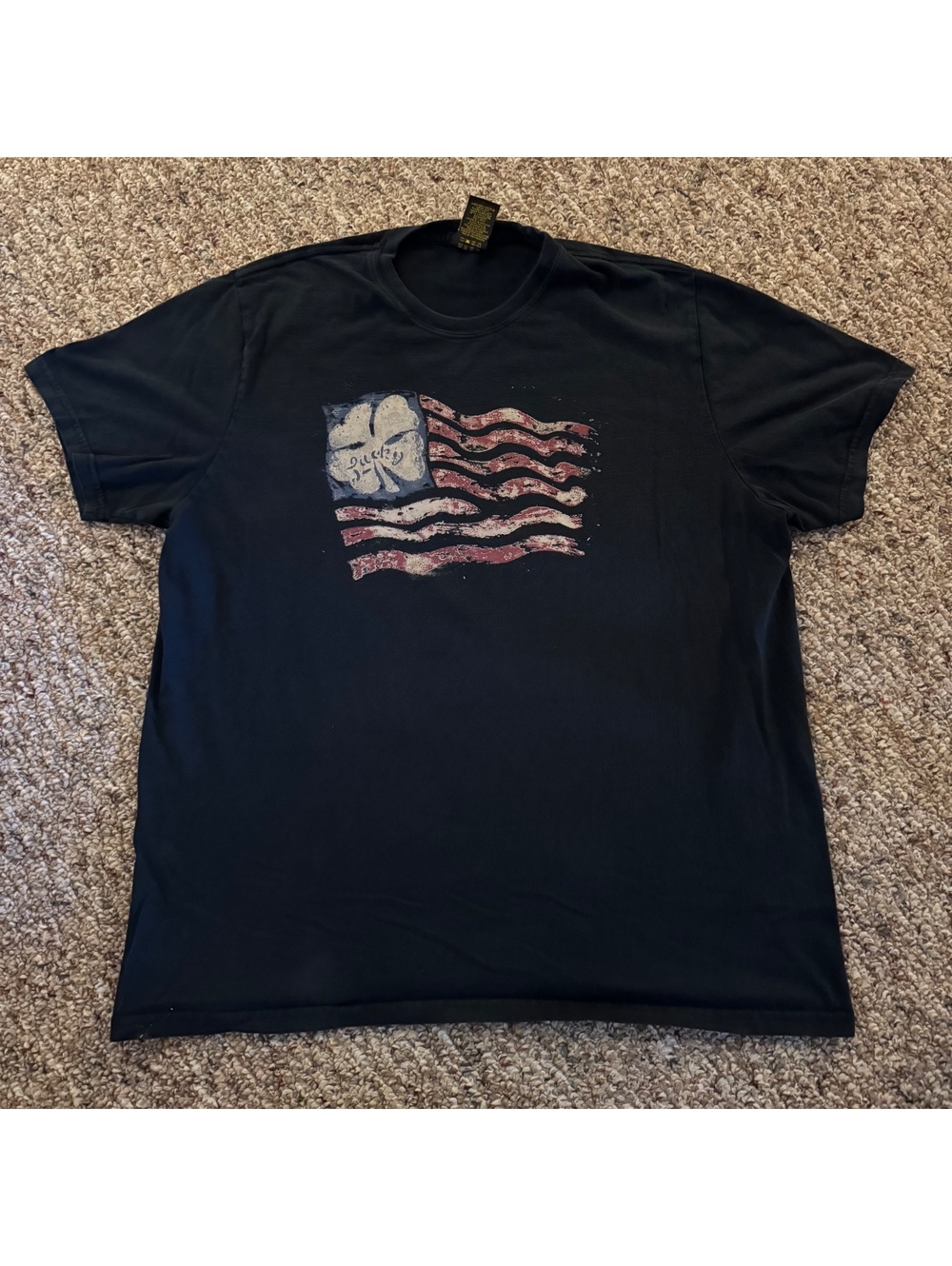 Vintage Lucky Brand Classic Fit USA American Flag Graphic T-Shirt Size XXL